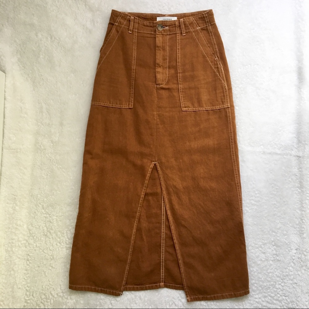 Zara Contrast Stitch Midi Skirt